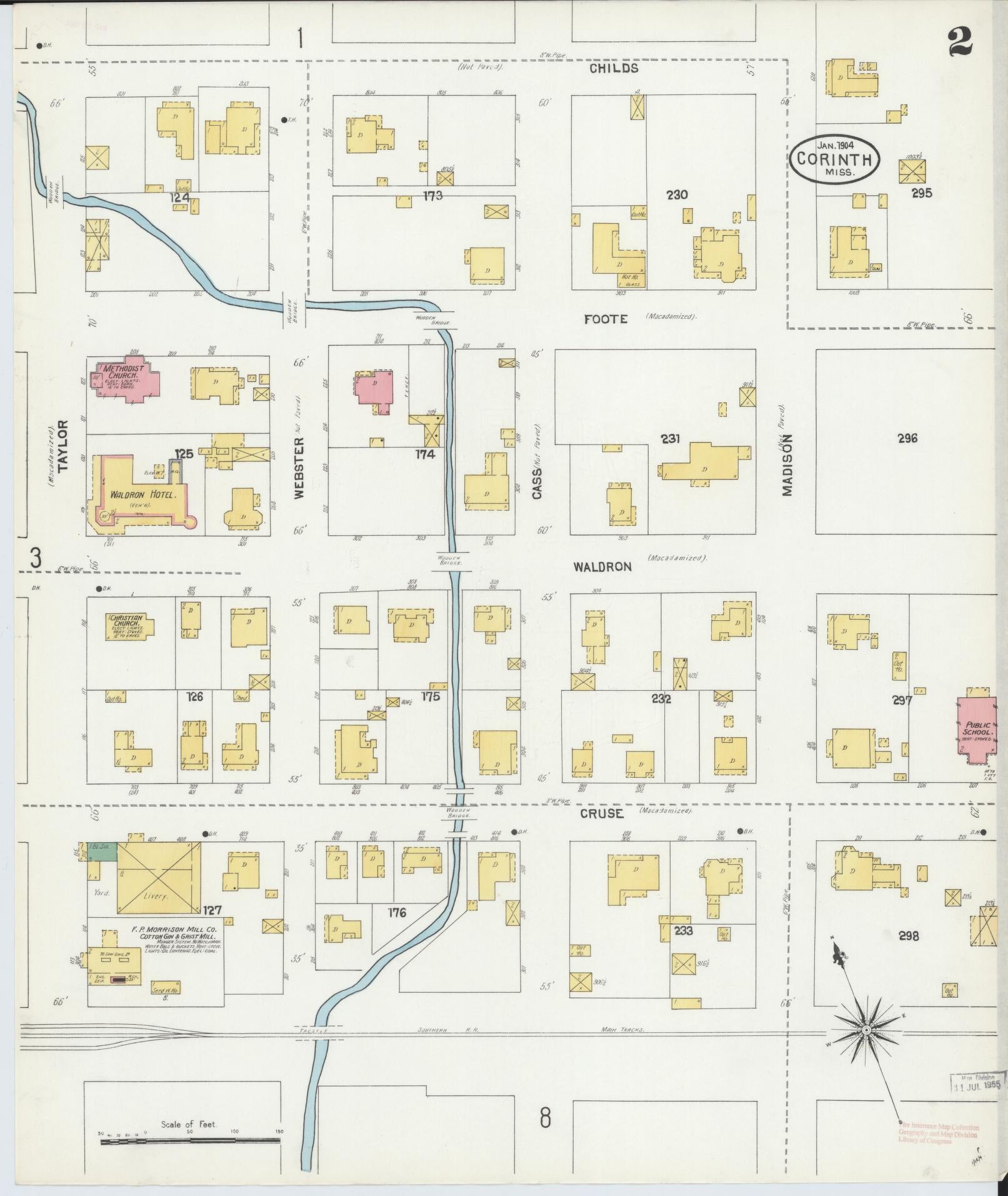 Sanborn Fire Insurance Map from Corinth, Alcorn County, Mississippi (1904), Sheet #0002 - Historic Sanborn Fire Insurance Map Print, vintage old map wall art, antique decor, genealogy gift, Mississippi Mississippi map