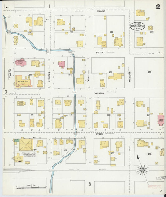 Sanborn Fire Insurance Map from Corinth, Alcorn County, Mississippi (1904), Sheet #0002 - Historic Sanborn Fire Insurance Map Print, vintage old map wall art, antique decor, genealogy gift, Mississippi Mississippi map
