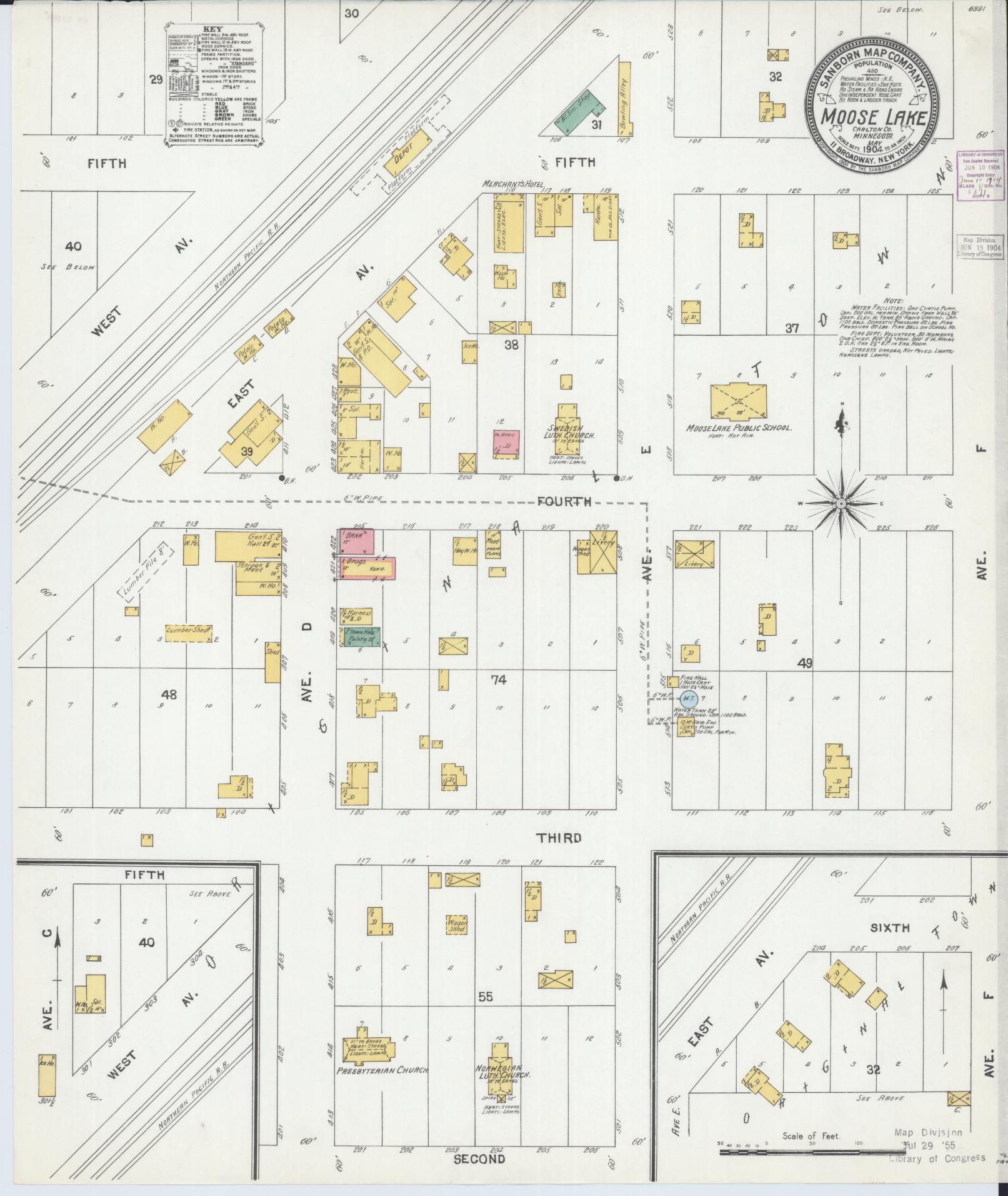 Sanborn Fire Insurance Map from Moose Lake, Carlton County, Minnesota (1904), Sheet #0001 - Historic Sanborn Fire Insurance Map Print, vintage old map wall art, antique decor, genealogy gift, Minnesota Minnesota map
