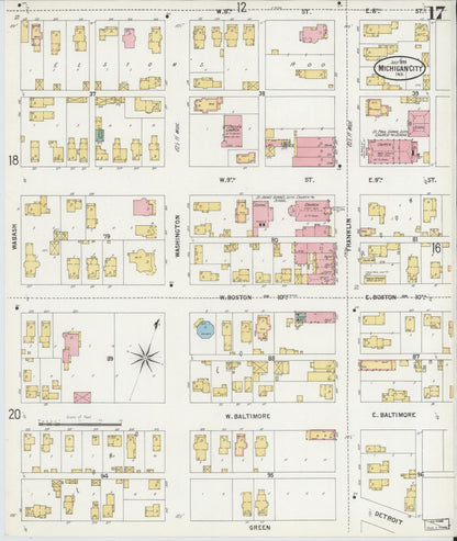 Sanborn Fire Insurance Map from Michigan City, La Porte County, Indiana (1899), Sheet #0017 - Historic Sanborn Fire Insurance Map Print, vintage old map wall art, antique decor, genealogy gift, Indiana Indiana map