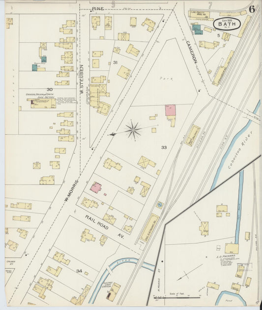 Sanborn Fire Insurance Map from Bath, Steuben County, New York (1893), Sheet #0006 - Historic Sanborn Fire Insurance Map Print, vintage old map wall art, antique decor, genealogy gift, New York New York map