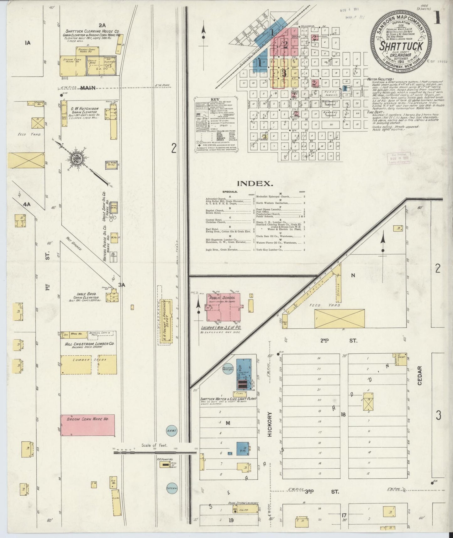 Sanborn Fire Insurance Map from Shattuck, Ellis County, Oklahoma (1911), Sheet #0001 - Historic Sanborn Fire Insurance Map Print, vintage old map wall art, antique decor, genealogy gift, Oklahoma Oklahoma map