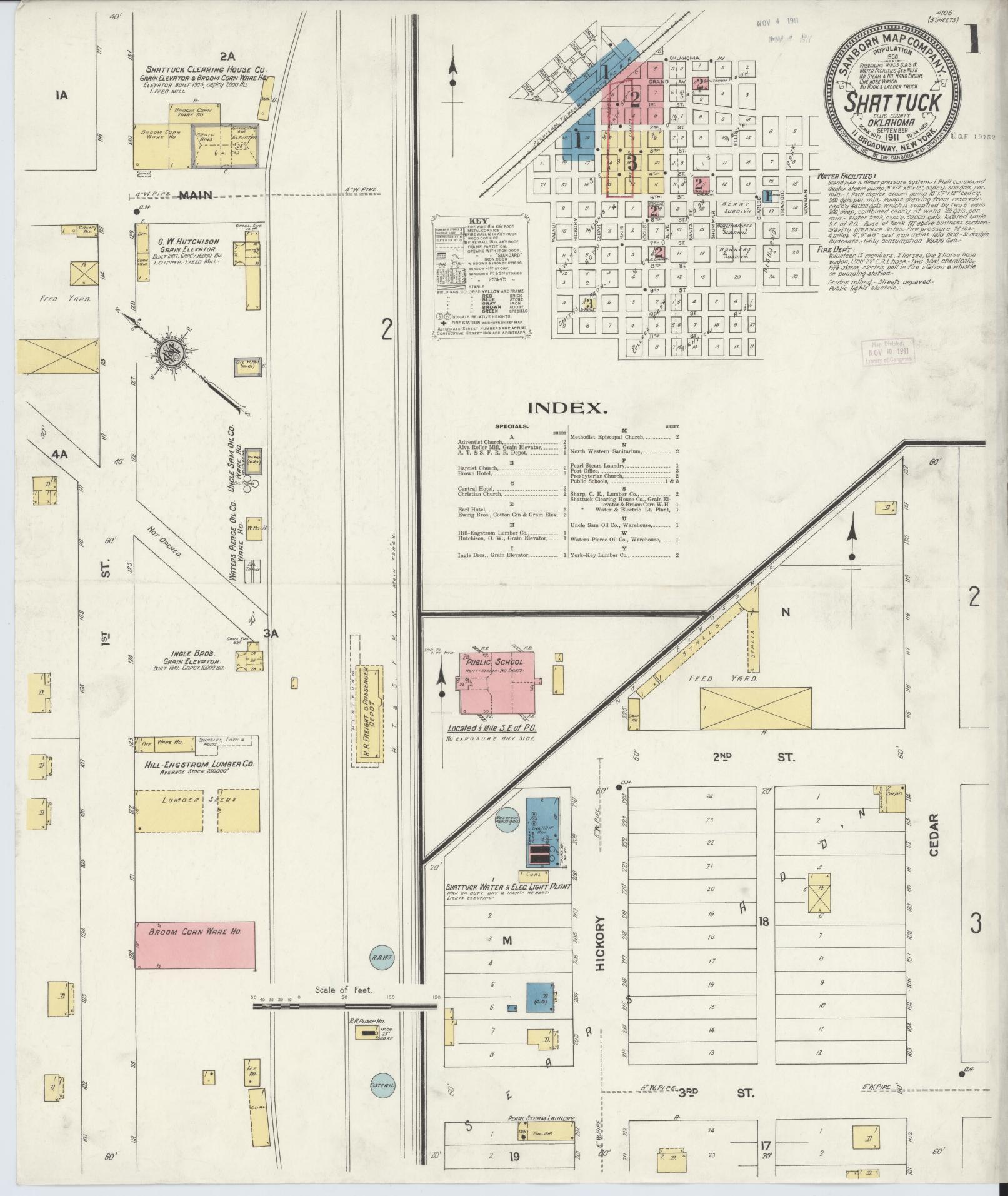 Sanborn Fire Insurance Map from Shattuck, Ellis County, Oklahoma (1911), Sheet #0001 - Historic Sanborn Fire Insurance Map Print, vintage old map wall art, antique decor, genealogy gift, Oklahoma Oklahoma map