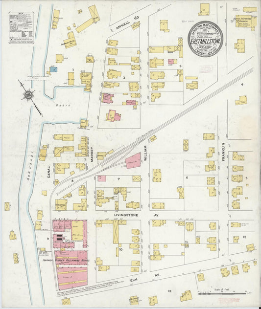 Sanborn Fire Insurance Map from East Millstone, Somerset County, New Jersey (1911), Sheet #0001 - Historic Sanborn Fire Insurance Map Print, vintage old map wall art, antique decor, genealogy gift, New Jersey New Jersey map