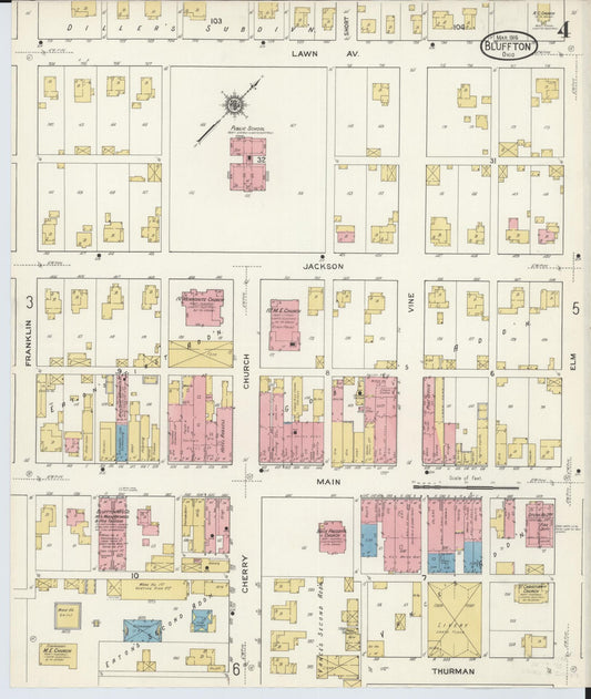 Sanborn Fire Insurance Map from Bluffton, Allen County, Ohio (1916), Sheet #0004 - Historic Sanborn Fire Insurance Map Print, vintage old map wall art, antique decor, genealogy gift, Ohio Ohio map