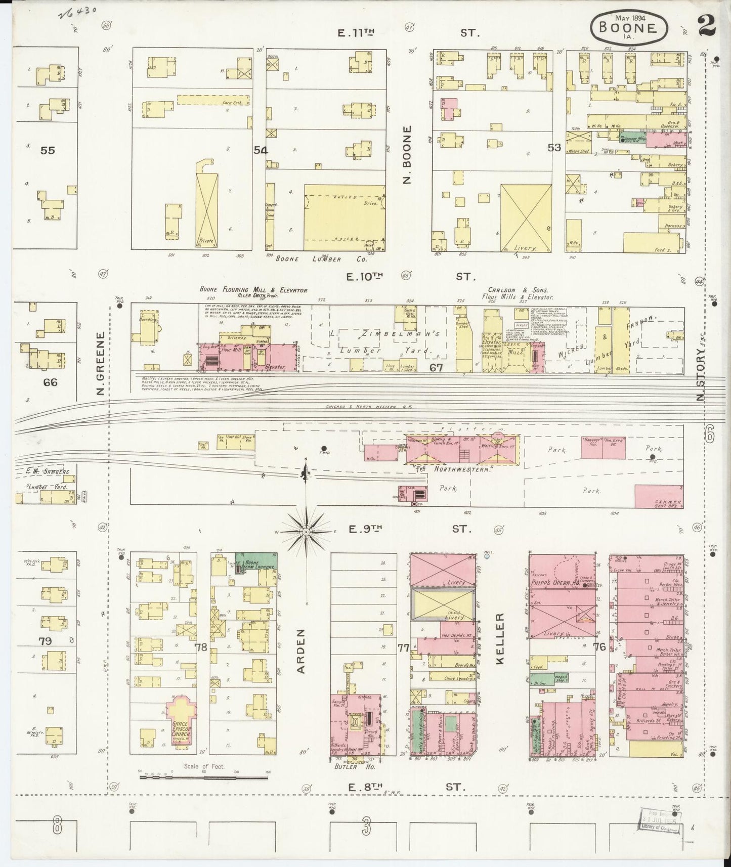 Sanborn Fire Insurance Map from Boone, Boone County, Iowa (1894), Sheet #0002 - Historic Sanborn Fire Insurance Map Print, vintage old map wall art