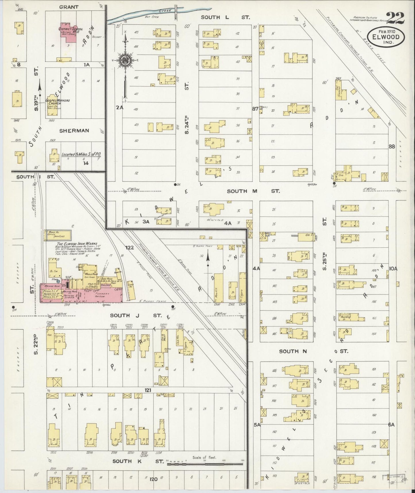 Sanborn Fire Insurance Map from Elwood, Madison County, Indiana (1910), Sheet #0022 - Complete Map Set gallery image, historic Sanborn map, vintage wall art, Indiana Indiana