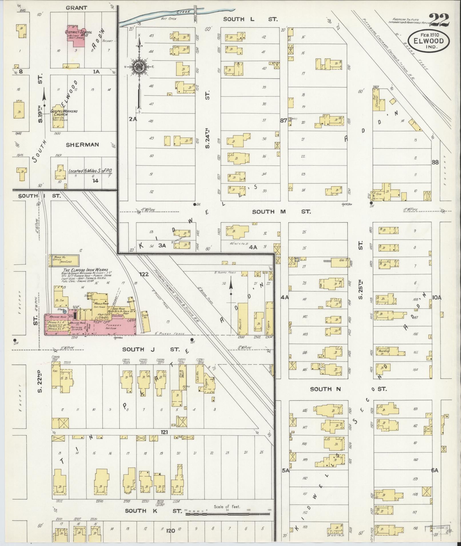 Sanborn Fire Insurance Map from Elwood, Madison County, Indiana (1910), Sheet #0022 - Complete Map Set gallery image, historic Sanborn map, vintage wall art, Indiana Indiana