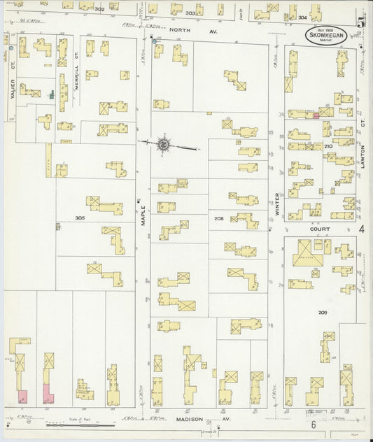 Sanborn Fire Insurance Map from Skowhegan, Somerset County, Maine (1909), Sheet #0005 - Historic Sanborn Fire Insurance Map Print, vintage old map wall art, antique decor, genealogy gift, Maine Maine map