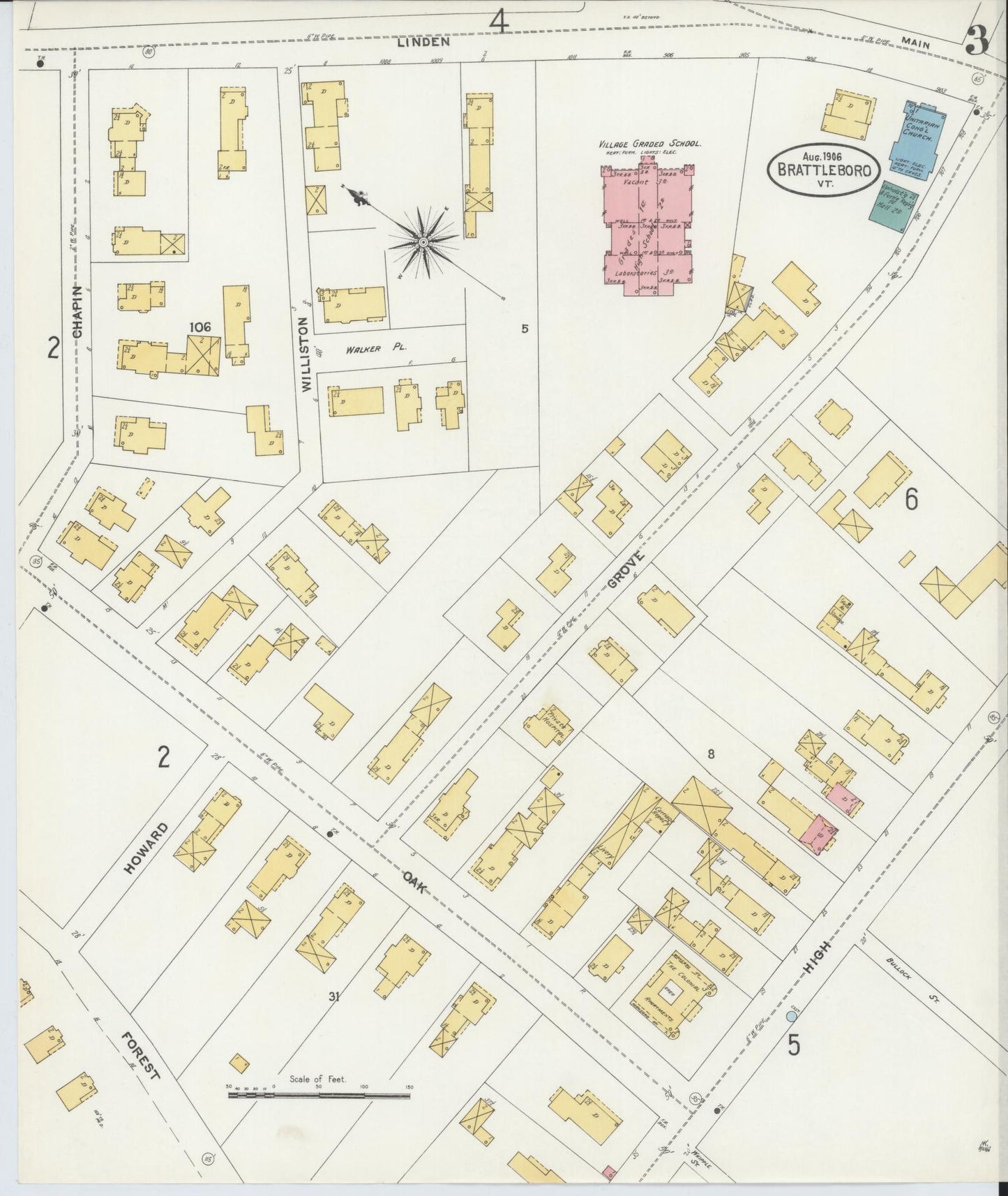 Sanborn Fire Insurance Map from Brattleboro, Windham County, Vermont (1906), Sheet #0003 - Complete Map Set gallery image, historic Sanborn map, vintage wall art, Vermont Vermont