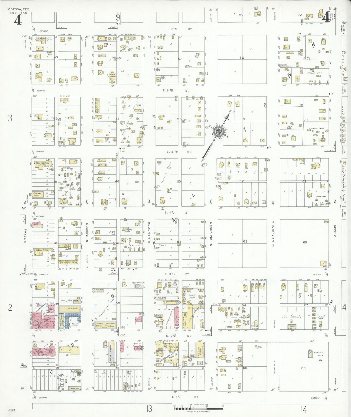 Sanborn Fire Insurance Map from Odessa, Edger County, Texas (1939), Sheet #0004 - Historic Sanborn Fire Insurance Map Print, vintage old map wall art, antique decor, genealogy gift, Texas Texas map