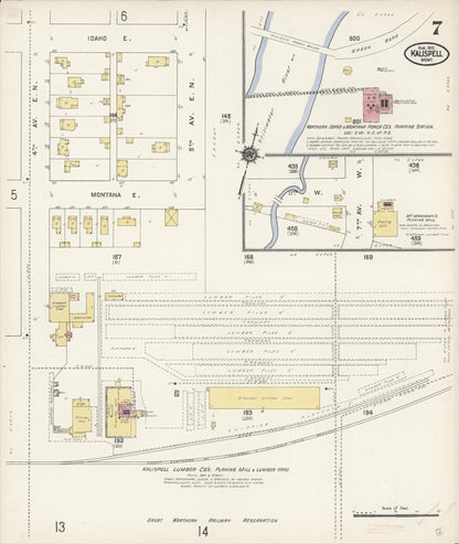 Sanborn Fire Insurance Map from Kalispell, Flathead County, Montana (1910), Sheet #0007 - Complete Map Set gallery image, historic Sanborn map, vintage wall art, Montana Montana