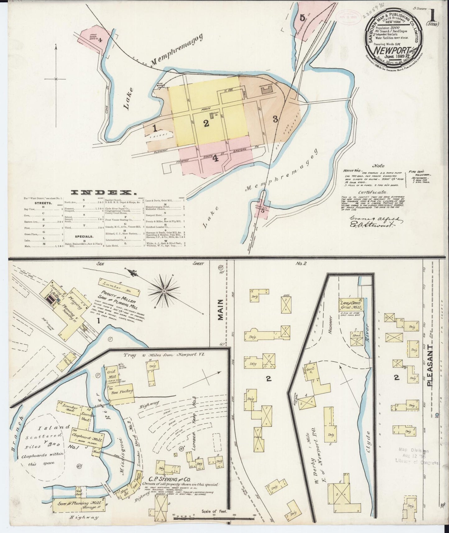 Sanborn Fire Insurance Map from Newport, Orleans County, Vermont. (1889) – Historic Sanborn Fire Insurance Map Print