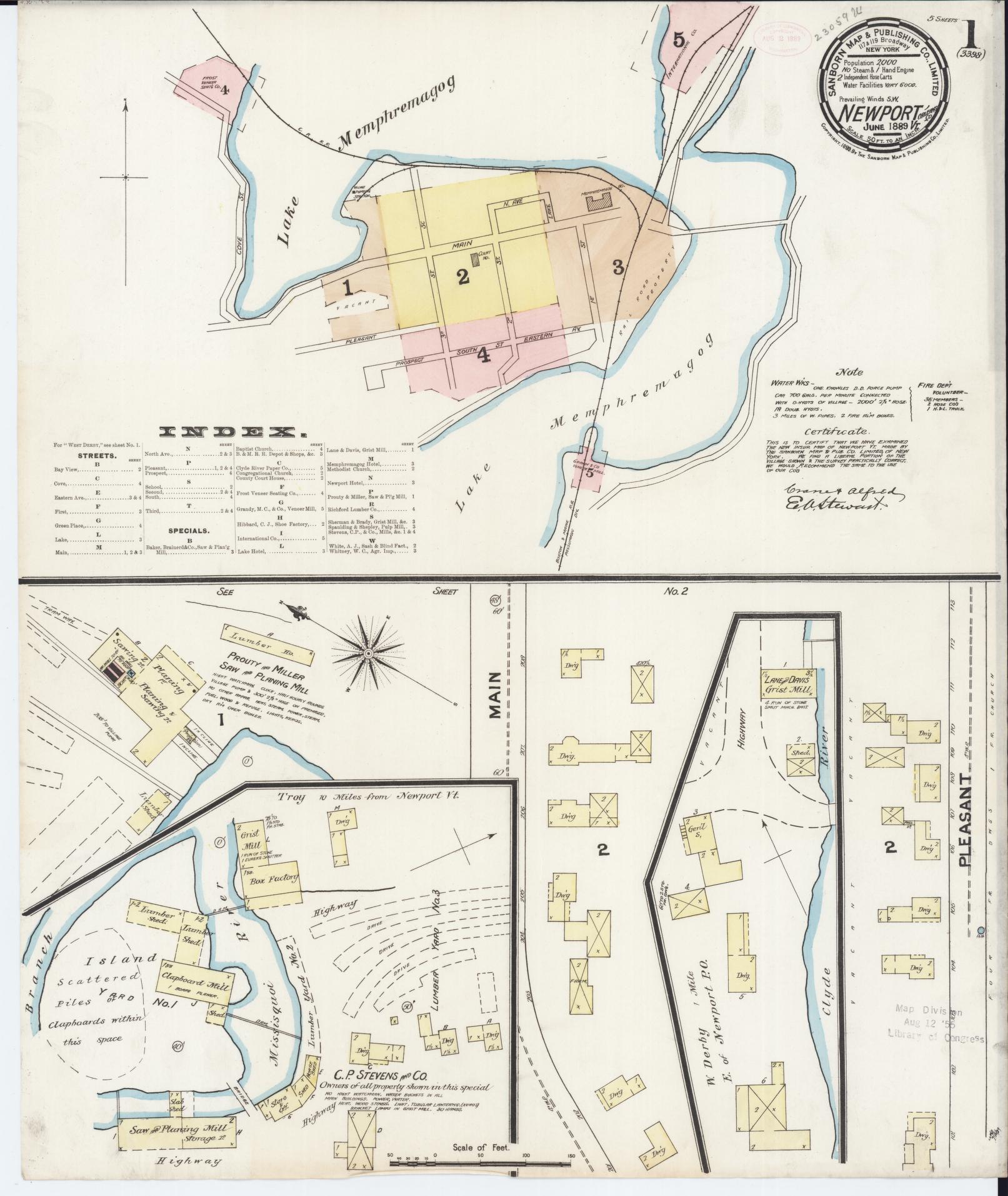 Sanborn Fire Insurance Map from Newport, Orleans County, Vermont. (1889) – Historic Sanborn Fire Insurance Map Print