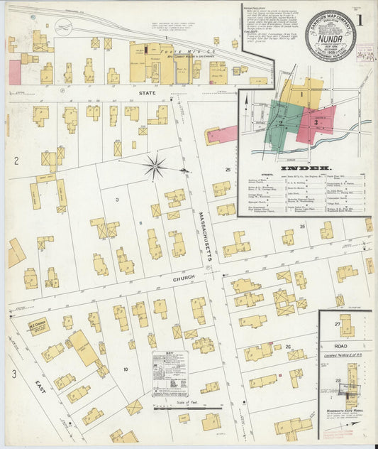 Sanborn Fire Insurance Map from Nunda, Livingston County, New York (1908), Sheet #0001 - Historic Sanborn Fire Insurance Map Print, vintage old map wall art, antique decor, genealogy gift, New York New York map