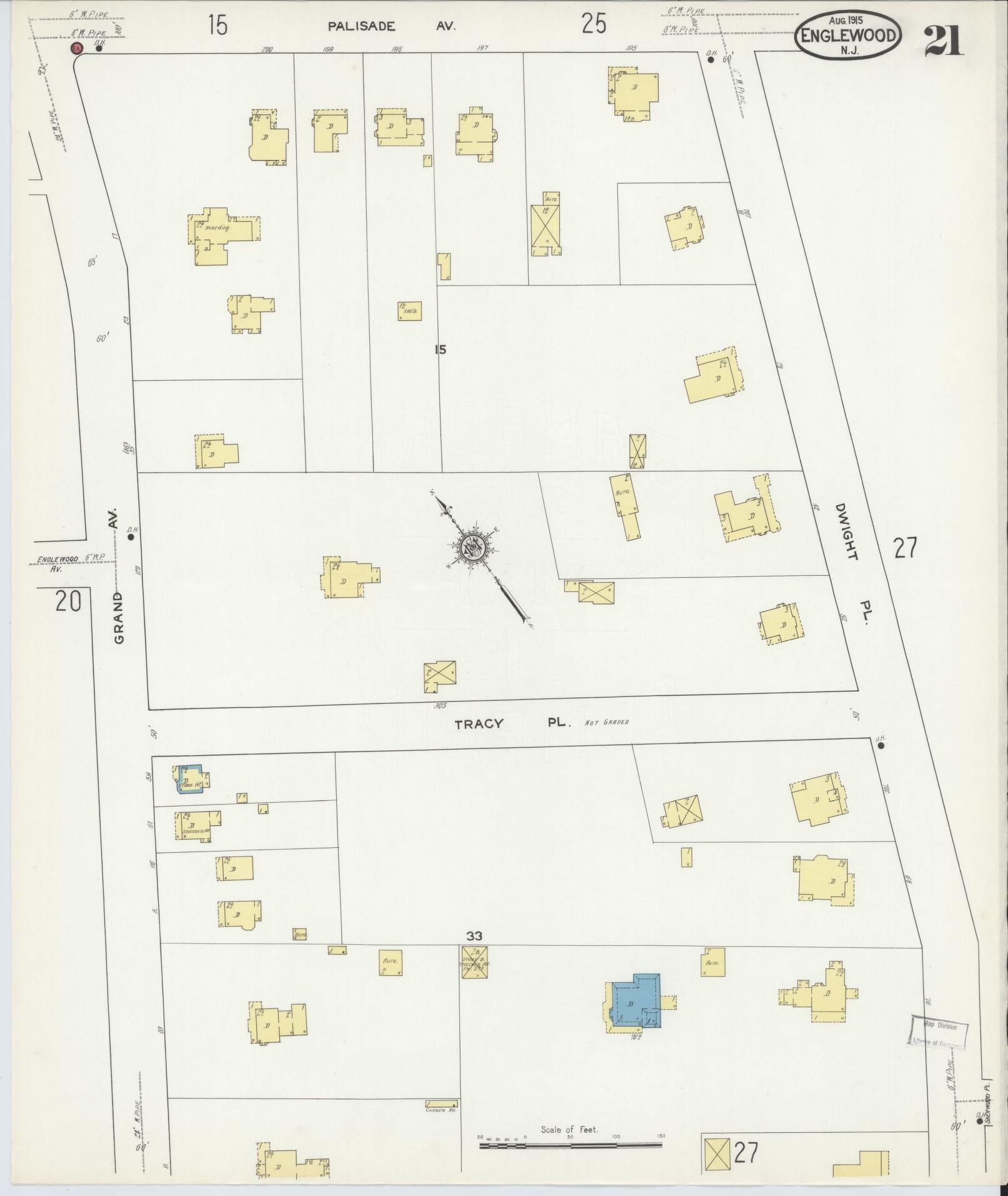 Sanborn Fire Insurance Map from Englewood, Bergen County, New Jersey (1915), Sheet #0021 - Complete Map Set gallery image, historic Sanborn map, vintage wall art, New Jersey New Jersey
