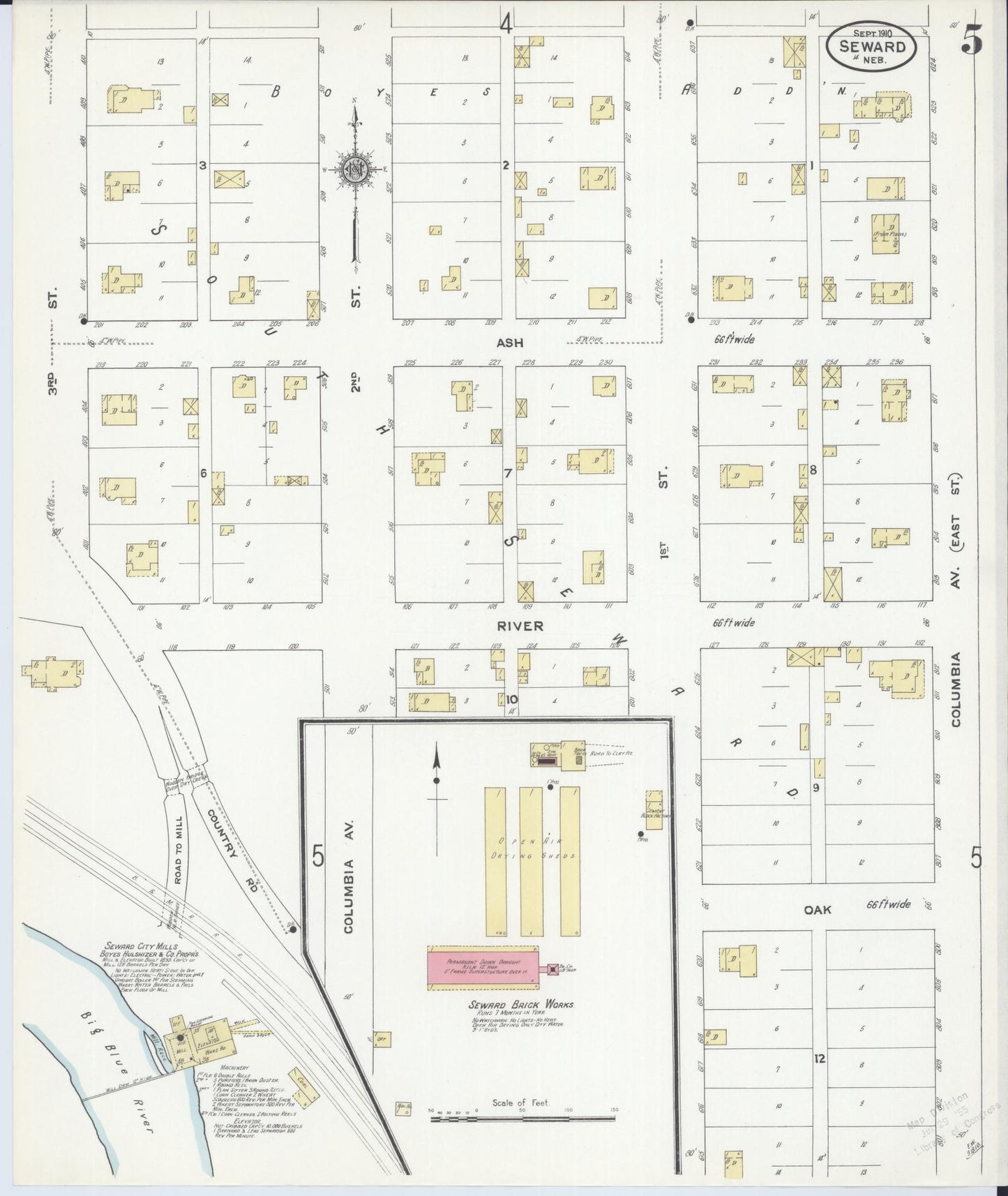 Sanborn Fire Insurance Map from Seward, Seward County, Nebraska (1910), Sheet #0005 - Historic Sanborn Fire Insurance Map Print, vintage old map wall art, antique decor, genealogy gift, Nebraska Nebraska map