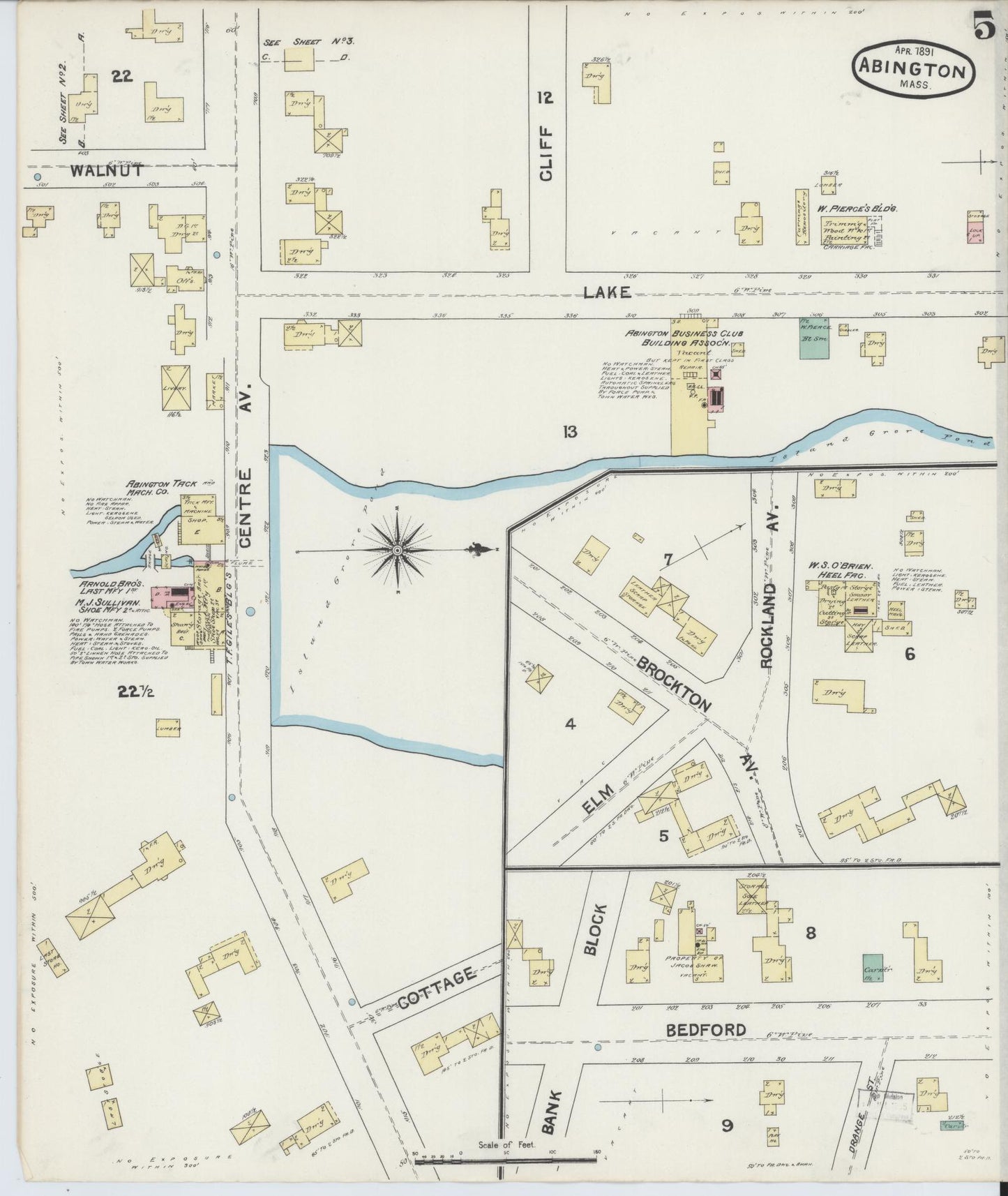 Sanborn Fire Insurance Map from Abington, Plymouth County, Massachusetts (1891), Sheet #0005 - Complete Map Set gallery image, historic Sanborn map, vintage wall art, Massachusetts Massachusetts