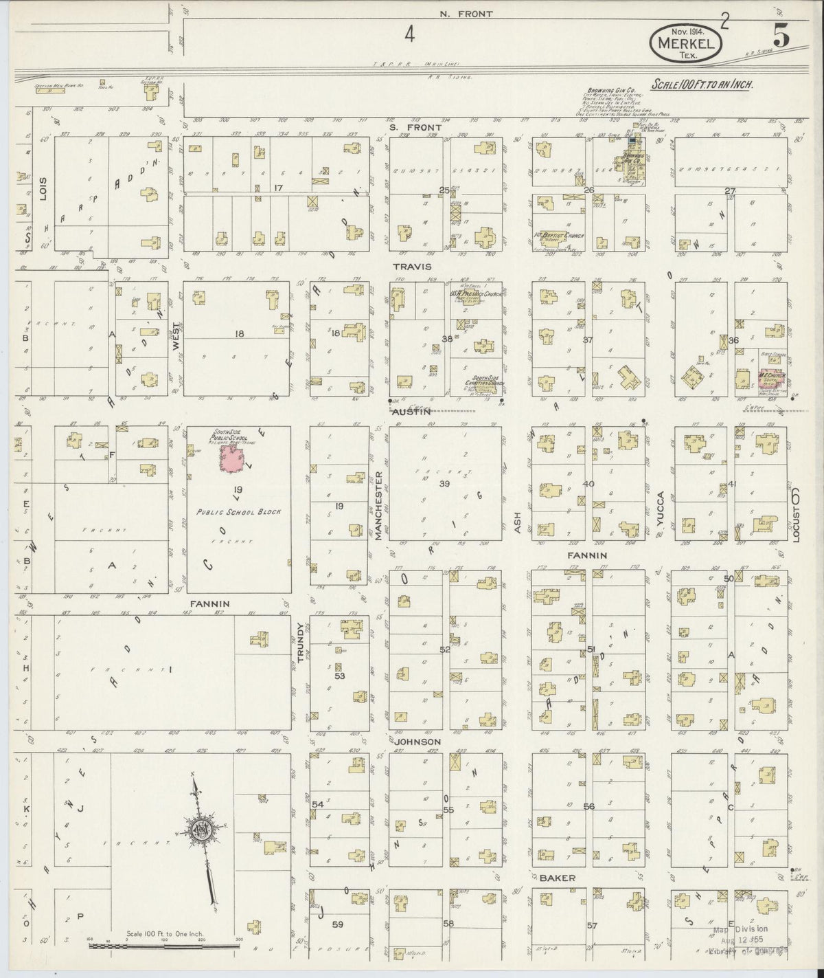 Sanborn Fire Insurance Map from Merkel, Taylor County, Texas (1914), Sheet #0005 - Historic Sanborn Fire Insurance Map Print, vintage old map wall art, antique decor, genealogy gift, Texas Texas map