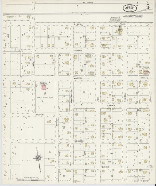 Sanborn Fire Insurance Map from Merkel, Taylor County, Texas (1914), Sheet #0005 - Historic Sanborn Fire Insurance Map Print, vintage old map wall art, antique decor, genealogy gift, Texas Texas map