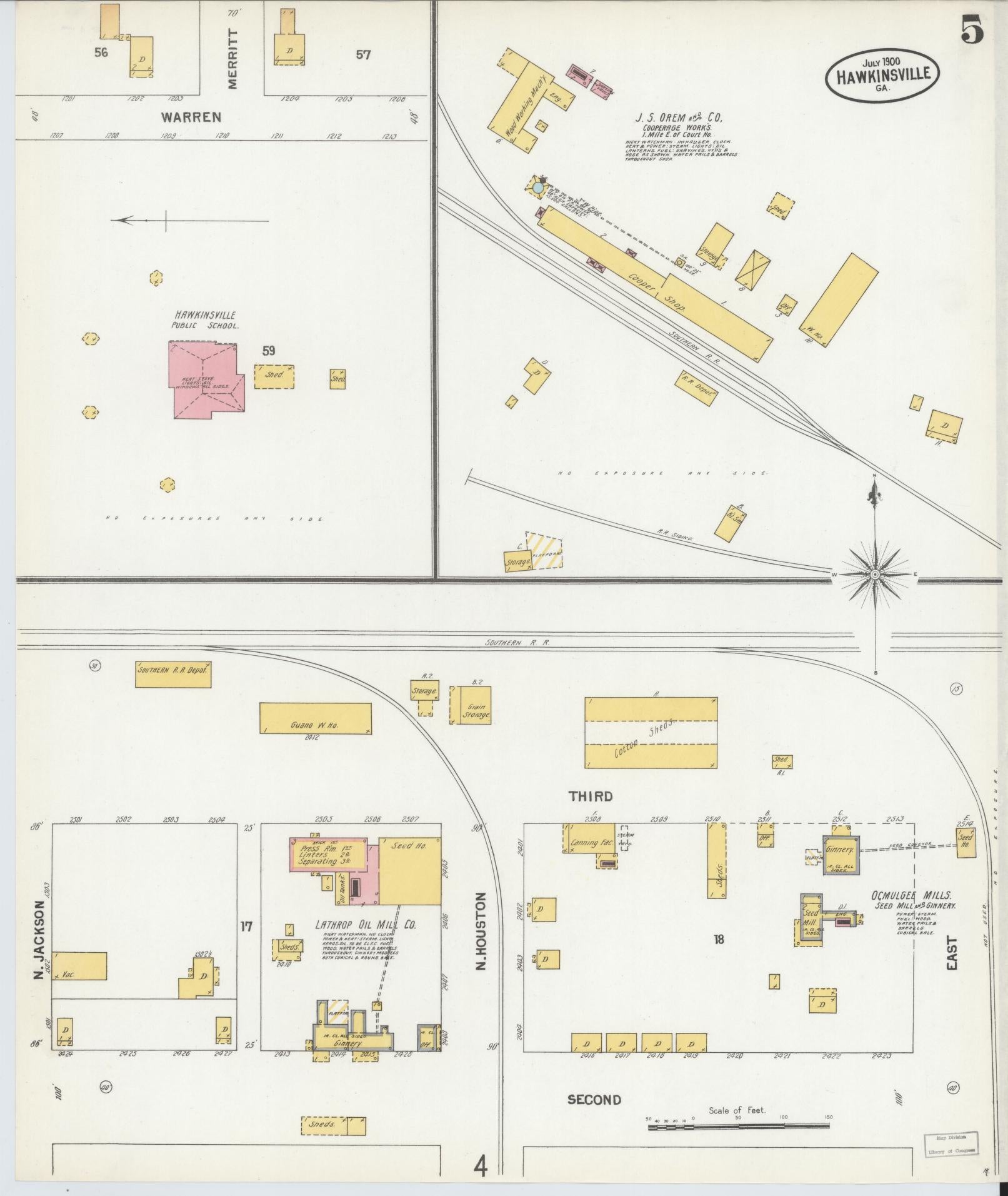 Sanborn Fire Insurance Map from Hawkinsville, Pulaski County, Georgia (1900), Sheet #0005 - Historic Sanborn Fire Insurance Map Print, vintage old map wall art, antique decor, genealogy gift, Georgia Georgia map