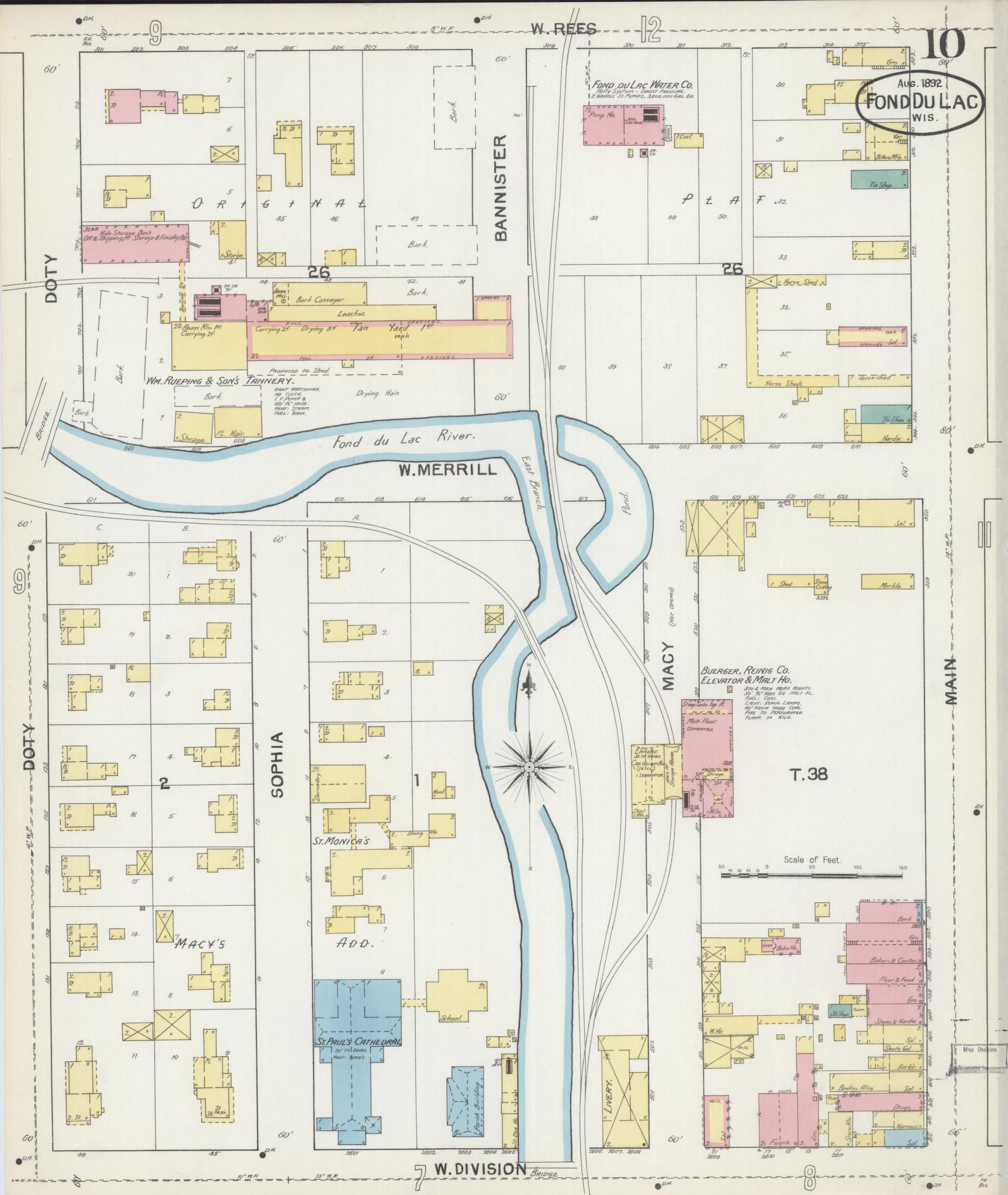 Sanborn Fire Insurance Map from Fond du Lac, Fond du Lac County, Wisconsin (1892), Sheet #0010 - Complete Map Set gallery image, historic Sanborn map, vintage wall art, Wisconsin Wisconsin