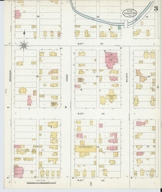 Sanborn Fire Insurance Map from Yankton, Yankton County, South Dakota (1903), Sheet #0003 - Historic Sanborn Fire Insurance Map Print, vintage old map wall art, antique decor, genealogy gift, South Dakota South Dakota map