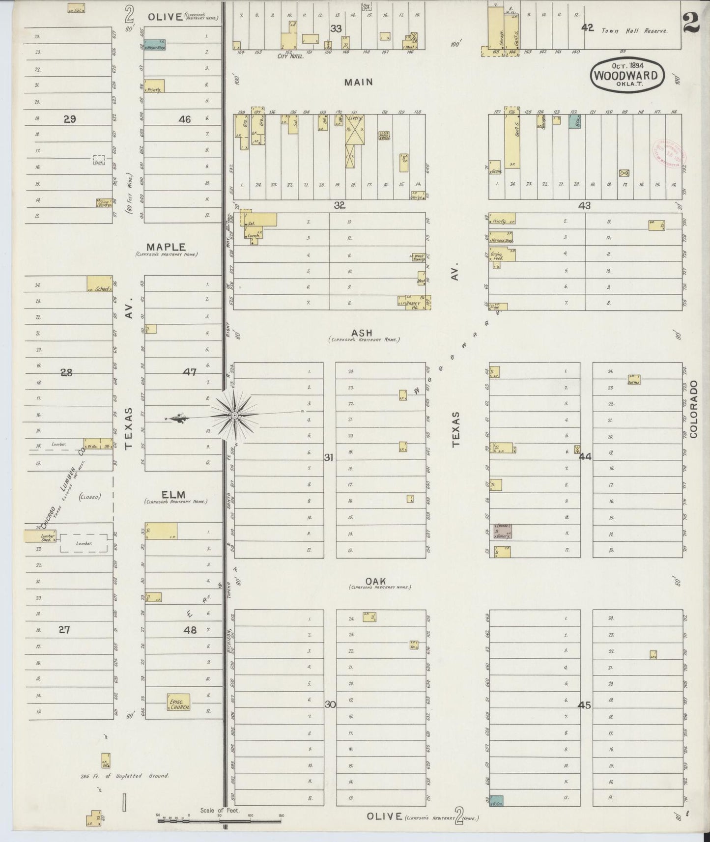 Sanborn Fire Insurance Map from Woodward, Woodward County, Oklahoma (1894), Sheet #0002 - Complete Map Set gallery image, historic Sanborn map, vintage wall art, Oklahoma Oklahoma