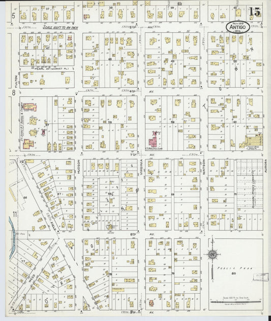 Sanborn Fire Insurance Map from Antigo, Langlade County, Wisconsin (1919), Sheet #0015 - Historic Sanborn Fire Insurance Map Print, vintage old map wall art, antique decor, genealogy gift, Wisconsin Wisconsin map