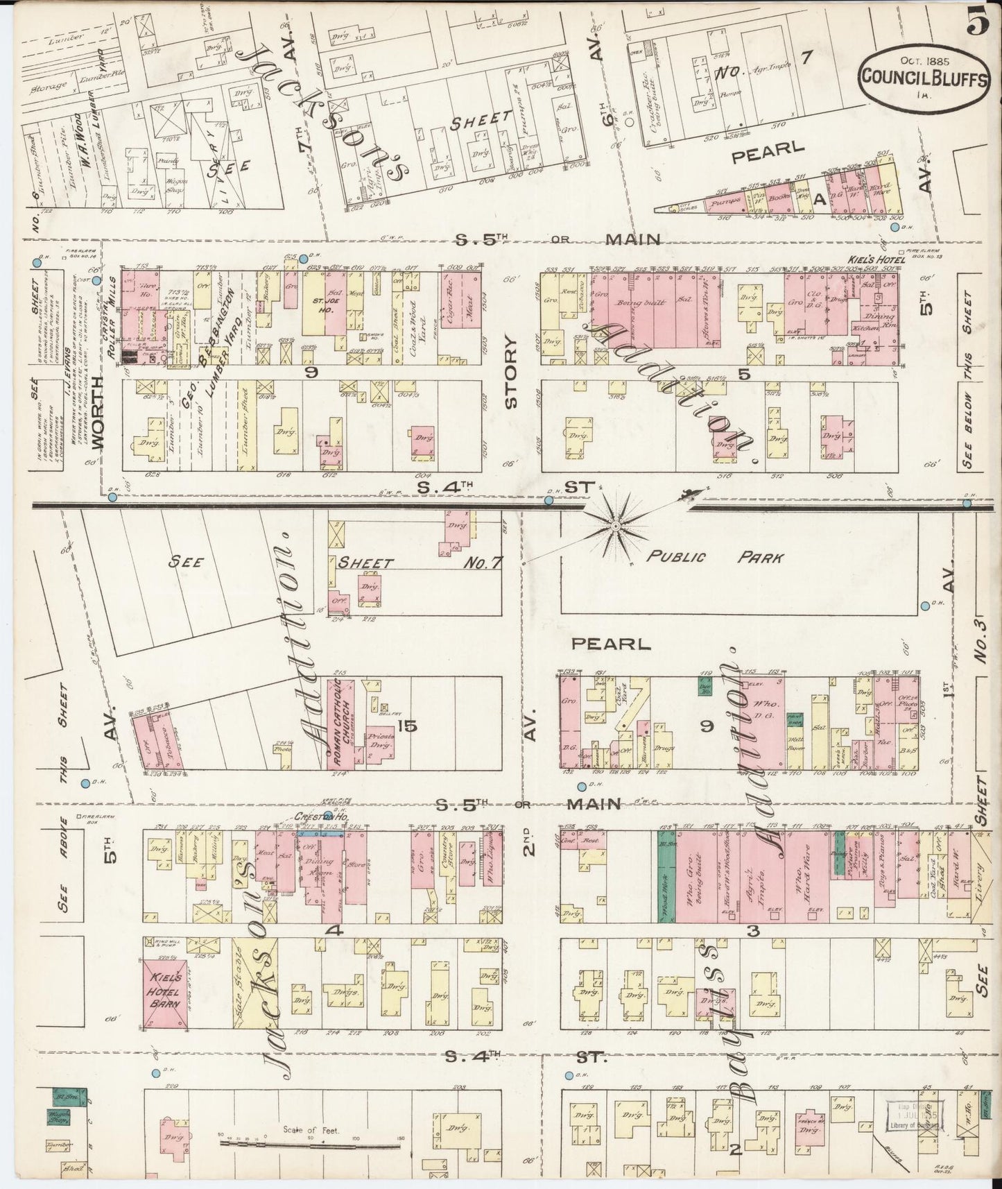 Sanborn Fire Insurance Map from Council Bluffs, Pottawattamie County, Iowa (1885), Sheet #0005 - Historic Sanborn Fire Insurance Map Print, vintage old map wall art