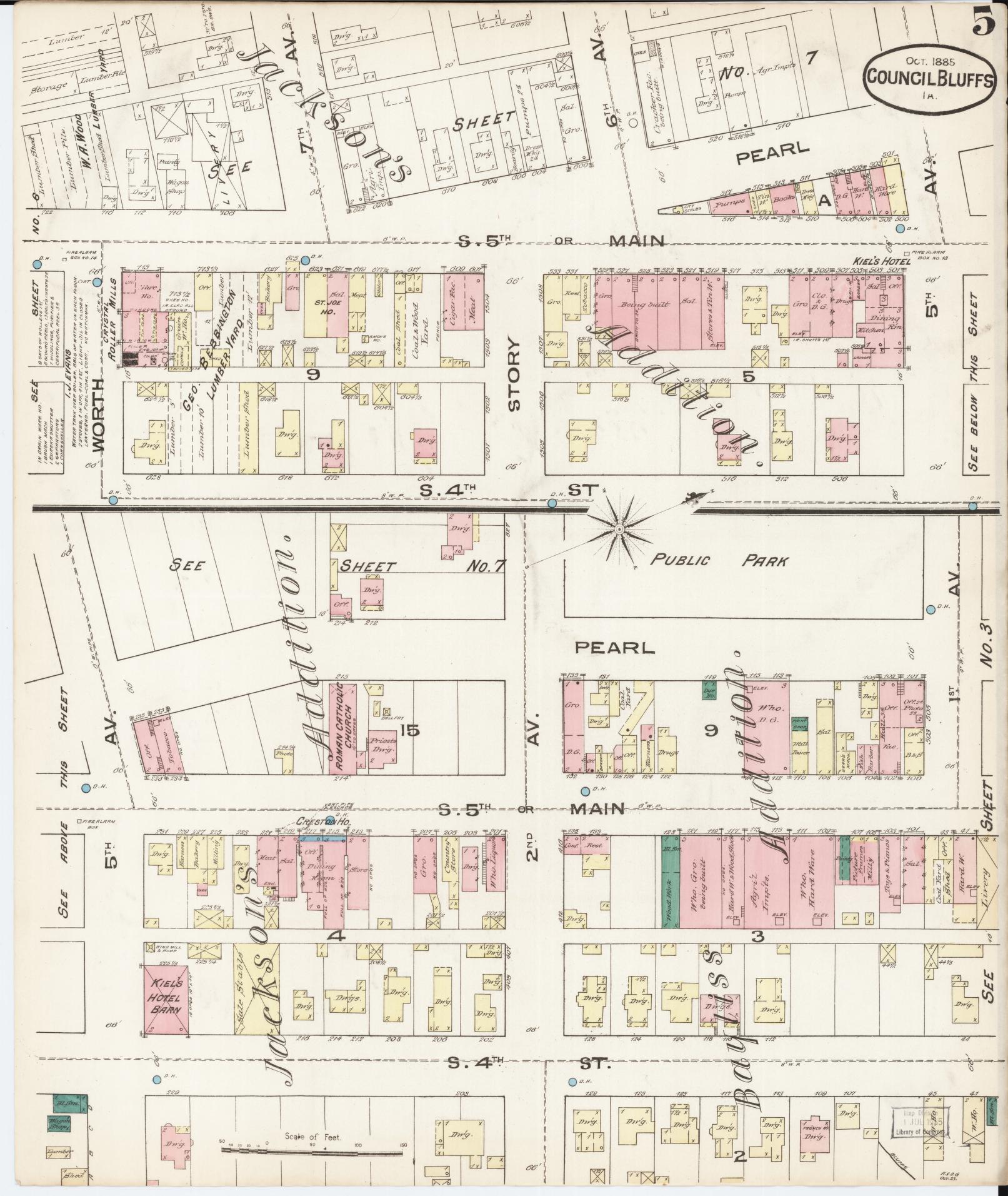 Sanborn Fire Insurance Map from Council Bluffs, Pottawattamie County, Iowa (1885), Sheet #0005 - Historic Sanborn Fire Insurance Map Print, vintage old map wall art