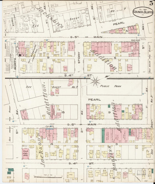 Sanborn Fire Insurance Map from Council Bluffs, Pottawattamie County, Iowa (1885), Sheet #0005 - Historic Sanborn Fire Insurance Map Print, vintage old map wall art