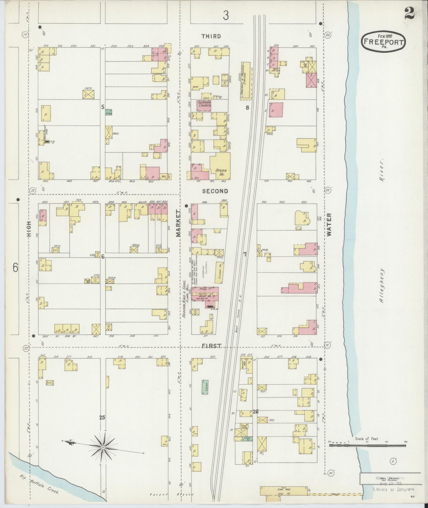 Sanborn Fire Insurance Map from Freeport, Armstrong County, Pennsylvania (1897), Sheet #0002 - Historic Sanborn Fire Insurance Map Print, vintage old map wall art, antique decor, genealogy gift, Pennsylvania Pennsylvania map