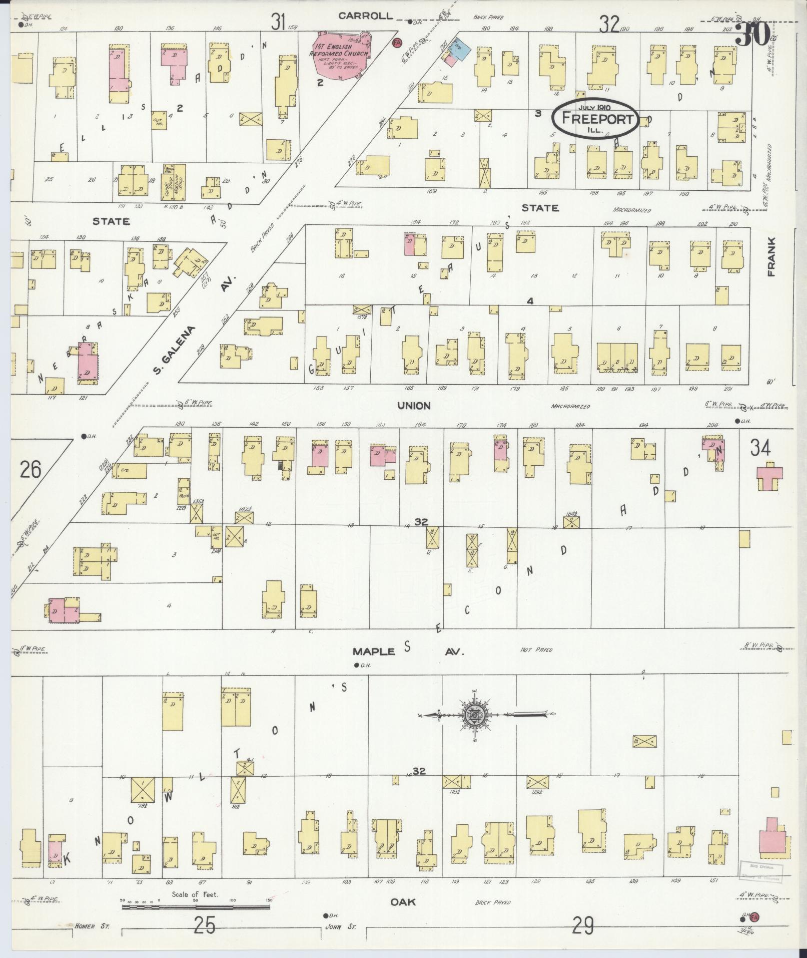 Sanborn Fire Insurance Map from Freeport, Stephenson County, Illinois (1910), Sheet #0030 - Historic Sanborn Fire Insurance Map Print, vintage old map wall art, antique decor, genealogy gift, Illinois Illinois map