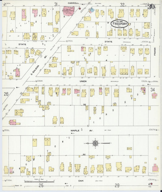 Sanborn Fire Insurance Map from Freeport, Stephenson County, Illinois (1910), Sheet #0030 - Historic Sanborn Fire Insurance Map Print, vintage old map wall art, antique decor, genealogy gift, Illinois Illinois map