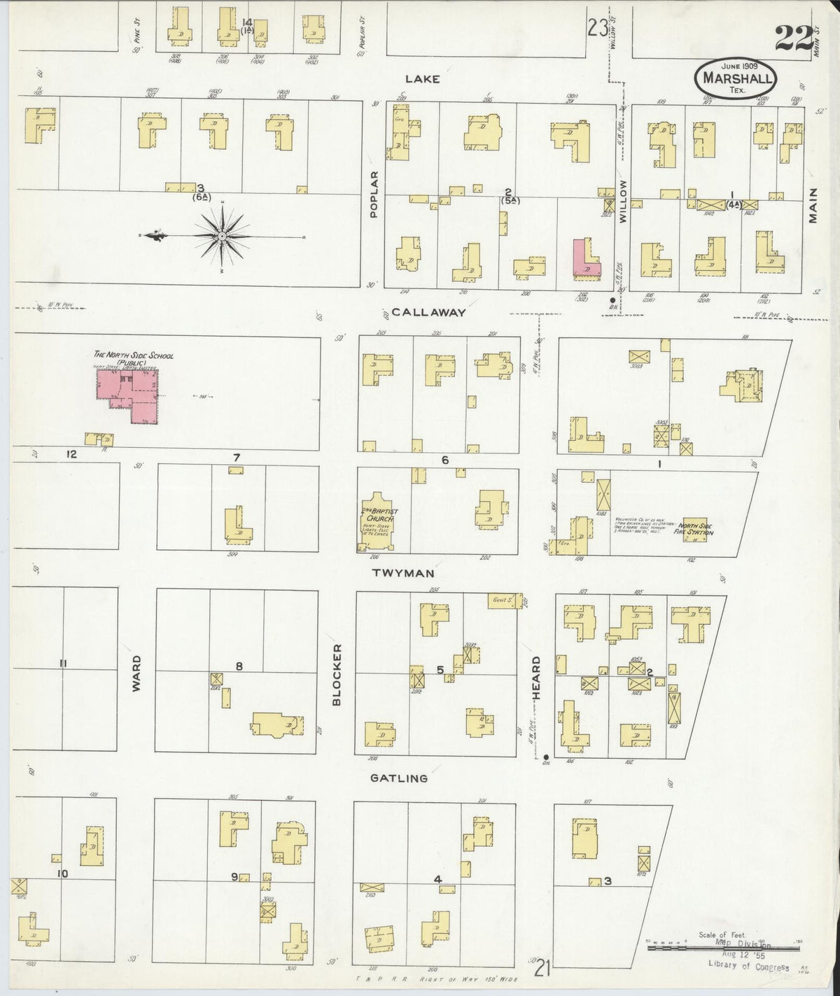 Sanborn Fire Insurance Map from Marshall, Harrison County, Texas (1909), Sheet #0022 - Complete Map Set gallery image, historic Sanborn map, vintage wall art, Texas Texas