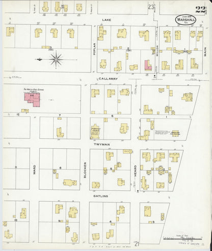 Sanborn Fire Insurance Map from Marshall, Harrison County, Texas (1909), Sheet #0022 - Complete Map Set gallery image, historic Sanborn map, vintage wall art, Texas Texas