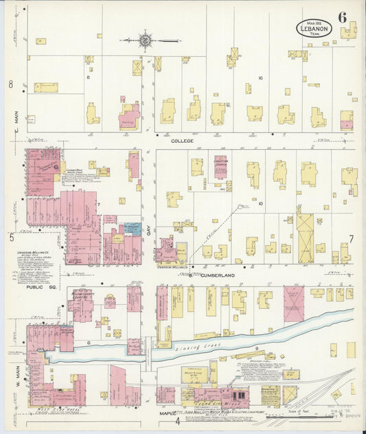 Sanborn Fire Insurance Map from Lebanon, Wilson County, Tennessee (1913), Sheet #0006 - Historic Sanborn Fire Insurance Map Print, vintage old map wall art, antique decor, genealogy gift, Tennessee Tennessee map
