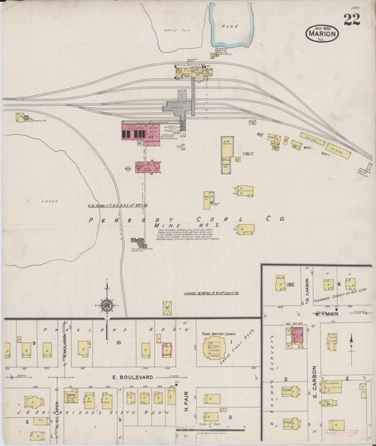 Sanborn Fire Insurance Map from Marion, Williamson County, Illinois (1922), Sheet #0022 - Historic Sanborn Fire Insurance Map Print, vintage old map wall art, antique decor, genealogy gift, Illinois Illinois map