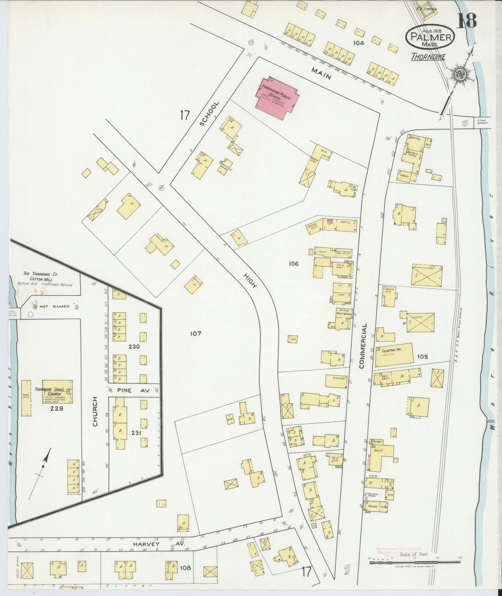 Sanborn Fire Insurance Map from Palmer, Hampden County, Massachusetts (1918), Sheet #0018 - Historic Sanborn Fire Insurance Map Print, vintage old map wall art, antique decor, genealogy gift, Massachusetts Massachusetts map