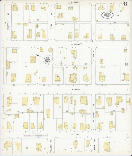 Sanborn Fire Insurance Map from Hope, Hempstead County, Arkansas (1908), Sheet #0008 - Historic Sanborn Fire Insurance Map Print, vintage old map wall art, antique decor, genealogy gift, Arkansas Arkansas map