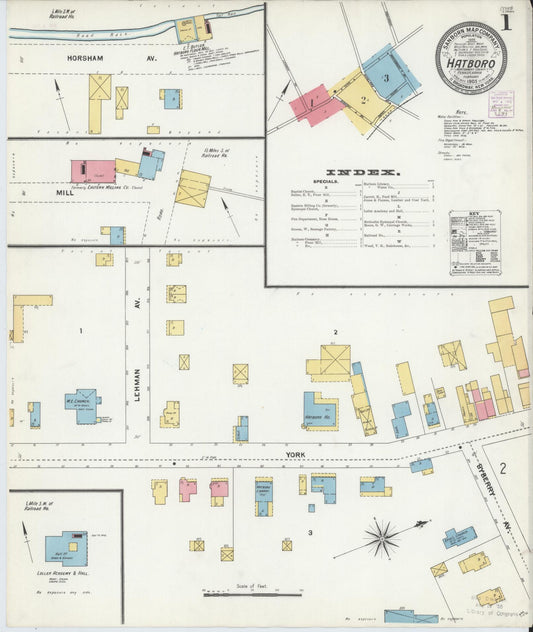 Sanborn Fire Insurance Map from Hatboro, Montgomery County, Pennsylvania (1905), Sheet #0001 - Historic Sanborn Fire Insurance Map Print, vintage old map wall art, antique decor, genealogy gift, Pennsylvania Pennsylvania map