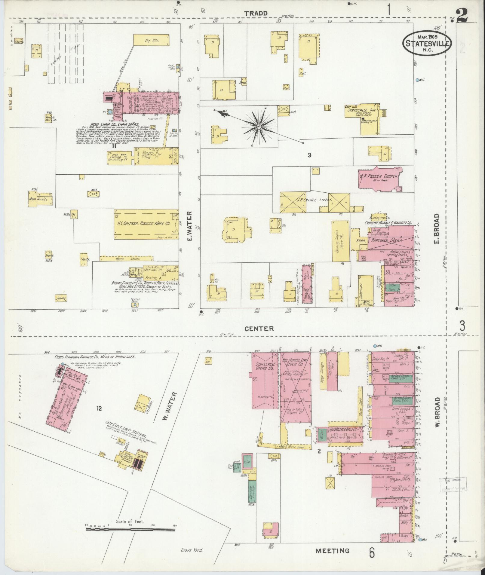 Sanborn Fire Insurance Map from Statesville, Iredell County, North Carolina (1905), Sheet #0002 - Historic Sanborn Fire Insurance Map Print, vintage old map wall art, antique decor, genealogy gift, North Carolina North Carolina map