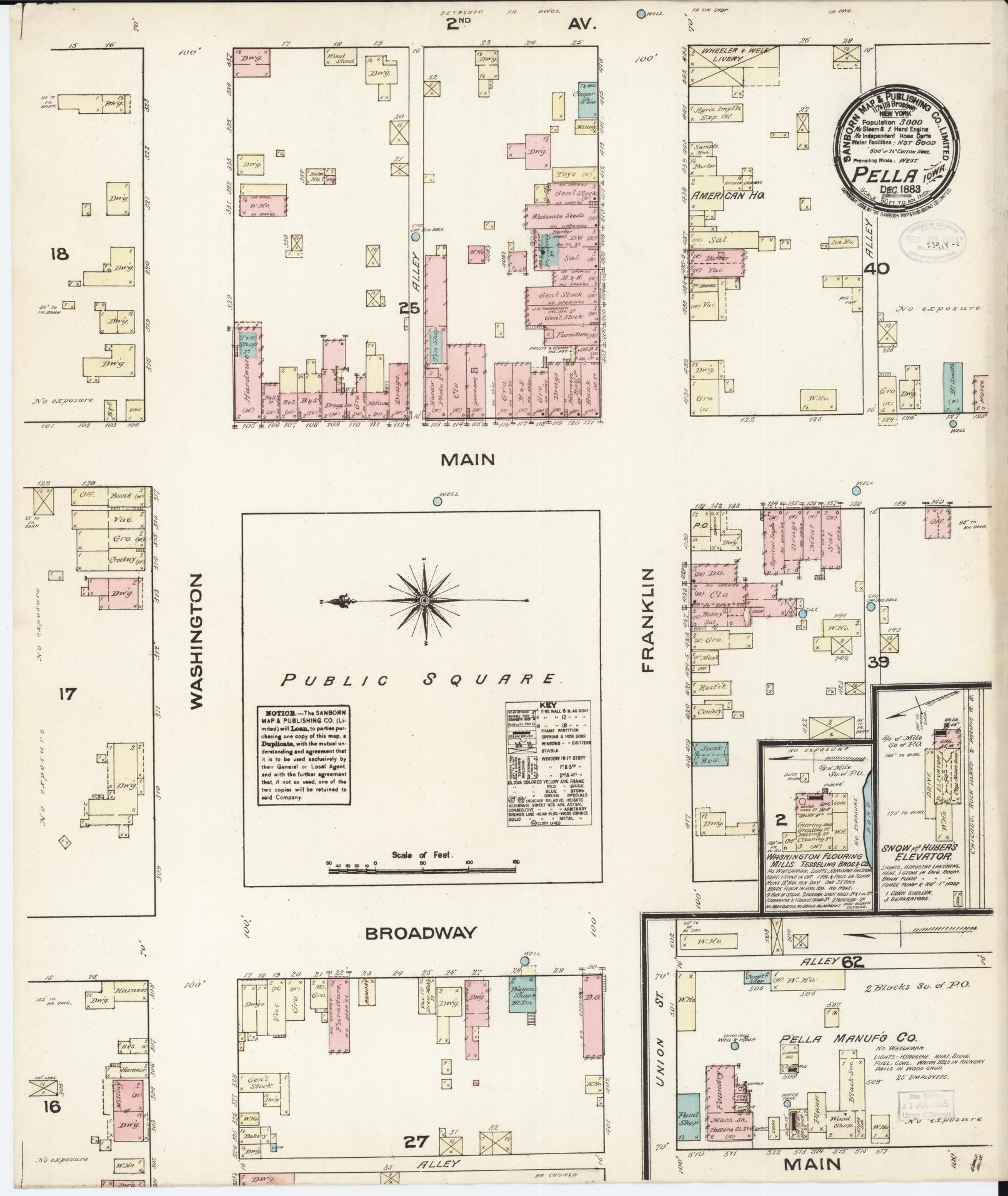 Sanborn Fire Insurance Map from Pella, Marion County, Iowa (1883), Sheet #0001 - Historic Sanborn Fire Insurance Map Print, vintage old map wall art