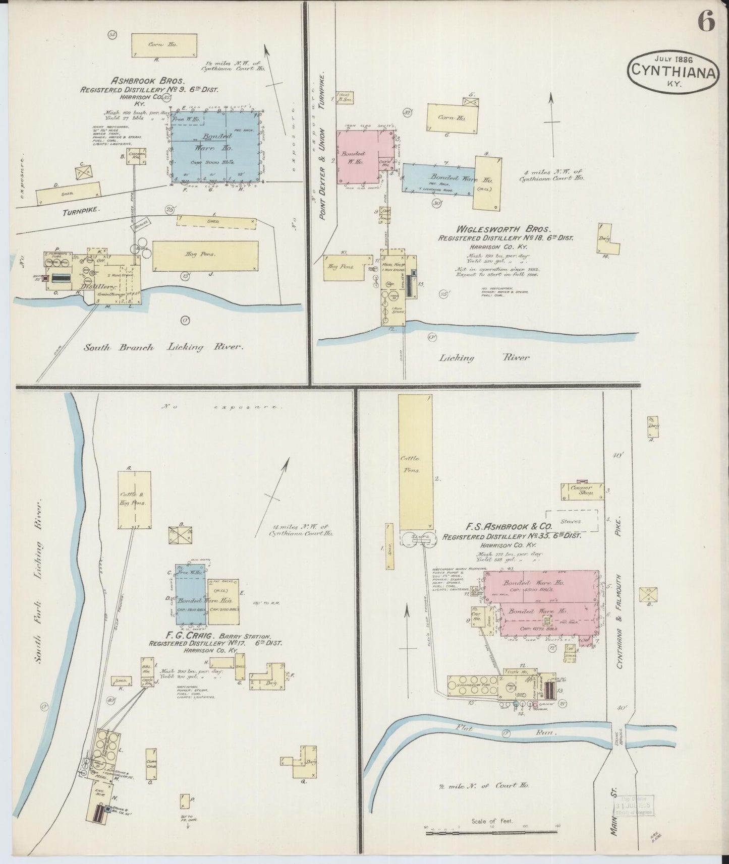 Sanborn Fire Insurance Map from Cynthiana, Harrison County, Kentucky (1886), Sheet #0006 - Complete Map Set gallery image, historic Sanborn map, vintage wall art, Kentucky Kentucky