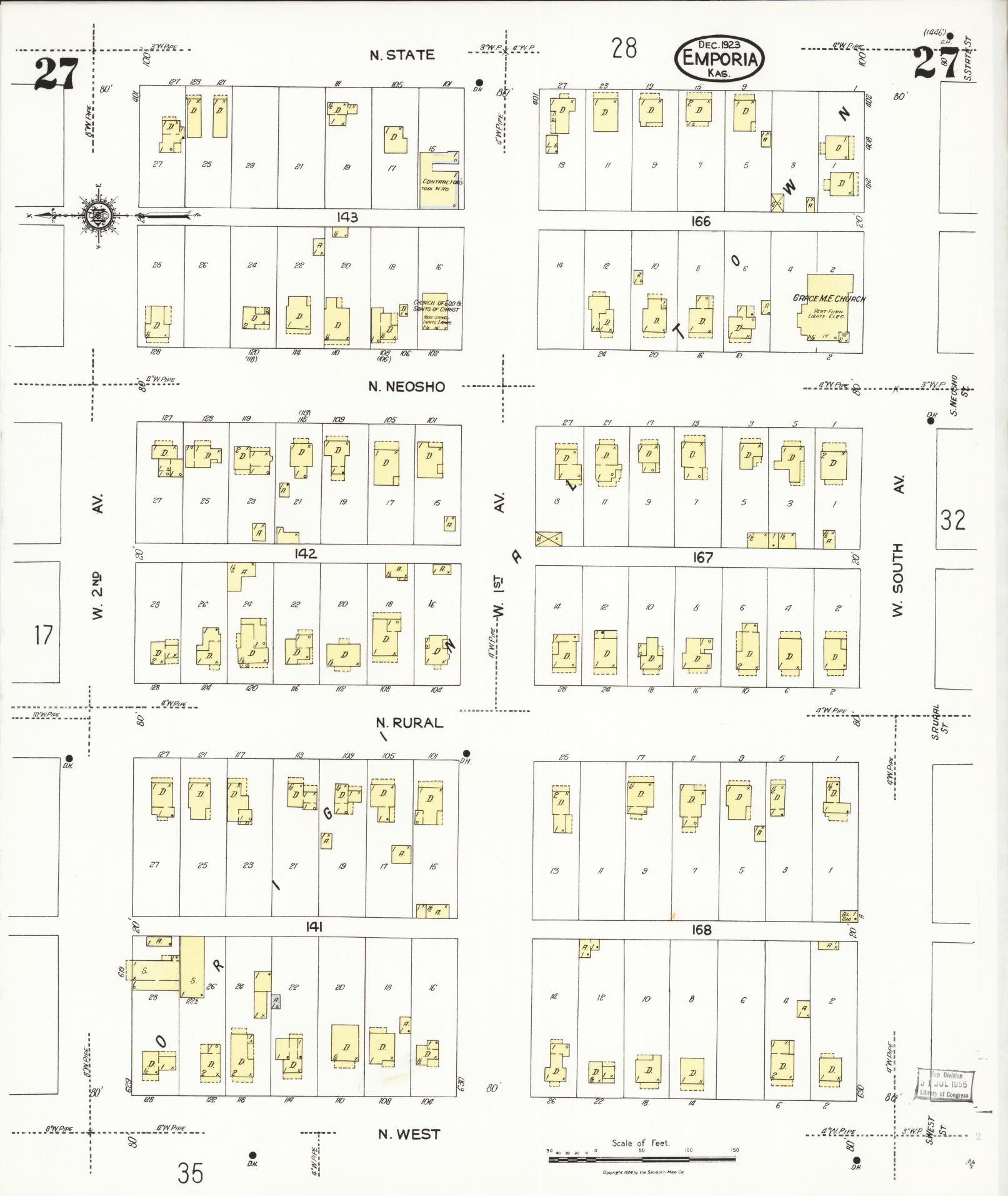 Sanborn Fire Insurance Map from Emporia, Lyon County, Kansas (1923), Sheet #0027 - Historic Sanborn Fire Insurance Map Print, vintage old map wall art, antique decor, genealogy gift, Kansas Kansas map