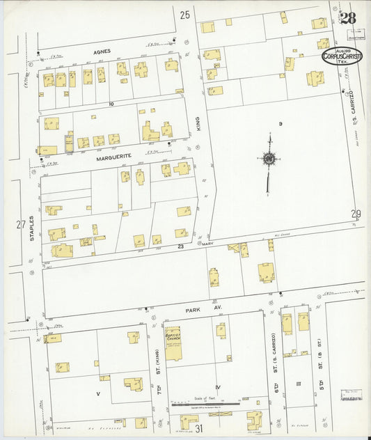 Sanborn Fire Insurance Map from Corpus Christi, Nueces County, Texas (1919), Sheet #0028 - Historic Sanborn Fire Insurance Map Print, vintage old map wall art, antique decor, genealogy gift, Texas Texas map