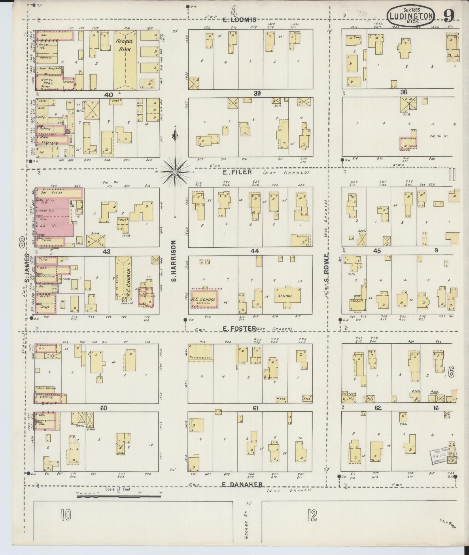 Sanborn Fire Insurance Map from Ludington, Mason County, Michigan (1895), Sheet #0009 - Complete Map Set gallery image, historic Sanborn map, vintage wall art, Michigan Michigan