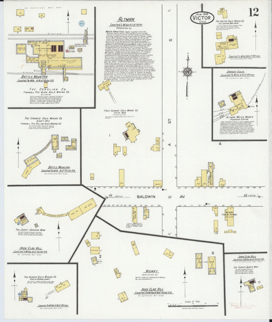 Sanborn Fire Insurance Map from Victor, Teller County, Colorado (1919), Sheet #0012 - Historic Sanborn Fire Insurance Map Print, vintage old map wall art, antique decor, genealogy gift, Colorado Colorado map
