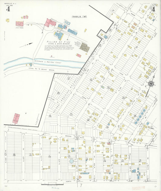 Sanborn Fire Insurance Map from Manville, Somerset County, New Jersey (1945), Sheet #0004 - Historic Sanborn Fire Insurance Map Print, vintage old map wall art, antique decor, genealogy gift, New Jersey New Jersey map